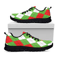 Red Green And White Argyle Pattern Print Black Running Shoes