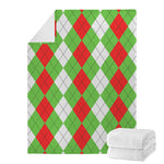 Red Green And White Argyle Pattern Print Blanket