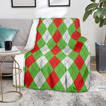 Red Green And White Argyle Pattern Print Blanket