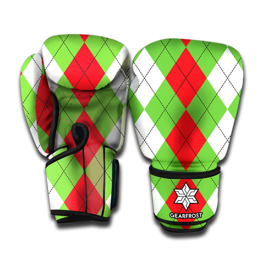 Red Green And White Argyle Pattern Print Boxing Gloves