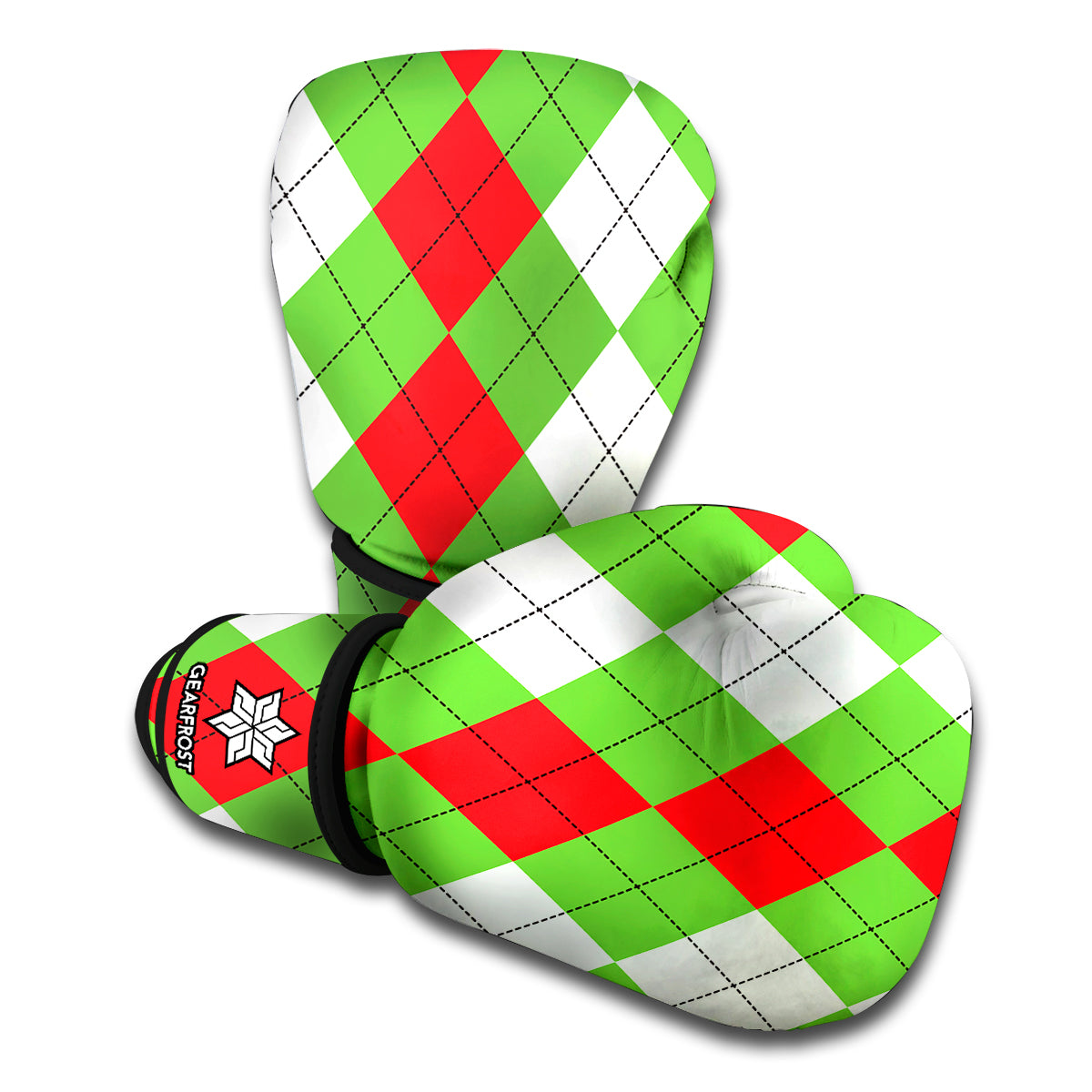 Red Green And White Argyle Pattern Print Boxing Gloves