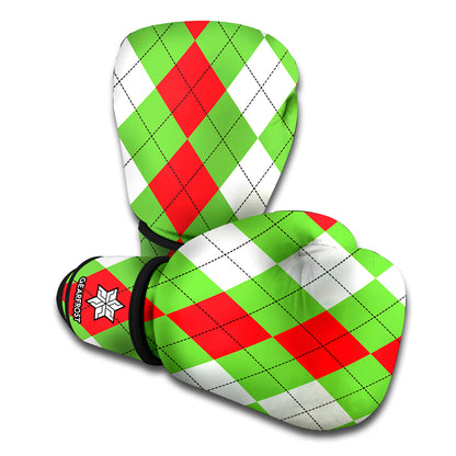 Red Green And White Argyle Pattern Print Boxing Gloves