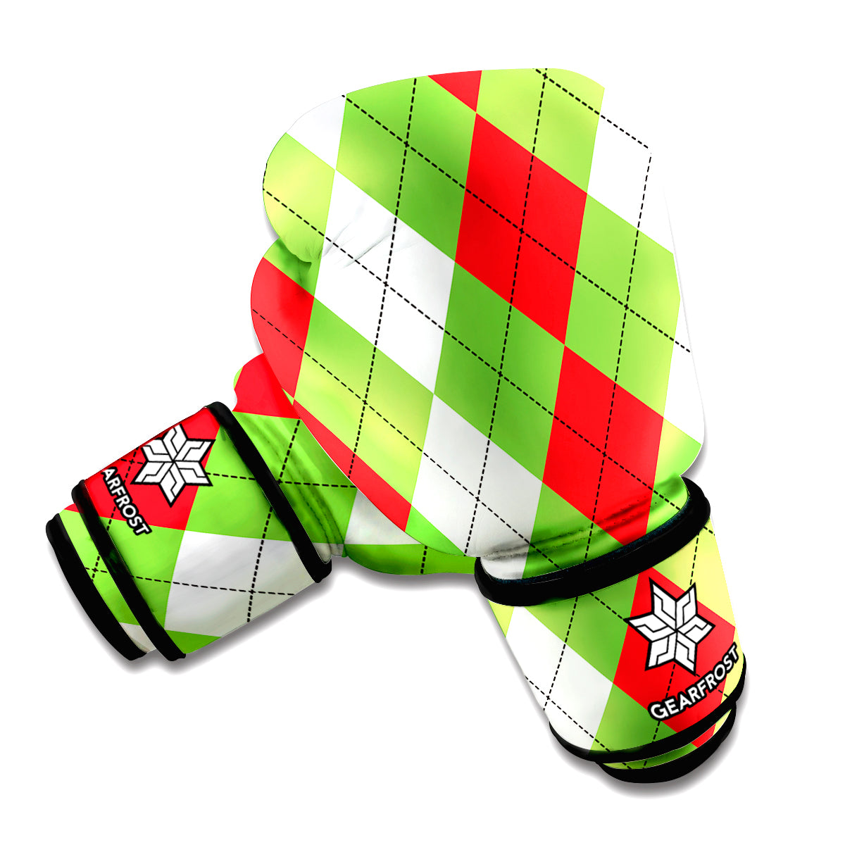 Red Green And White Argyle Pattern Print Boxing Gloves