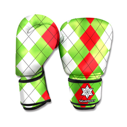 Red Green And White Argyle Pattern Print Boxing Gloves