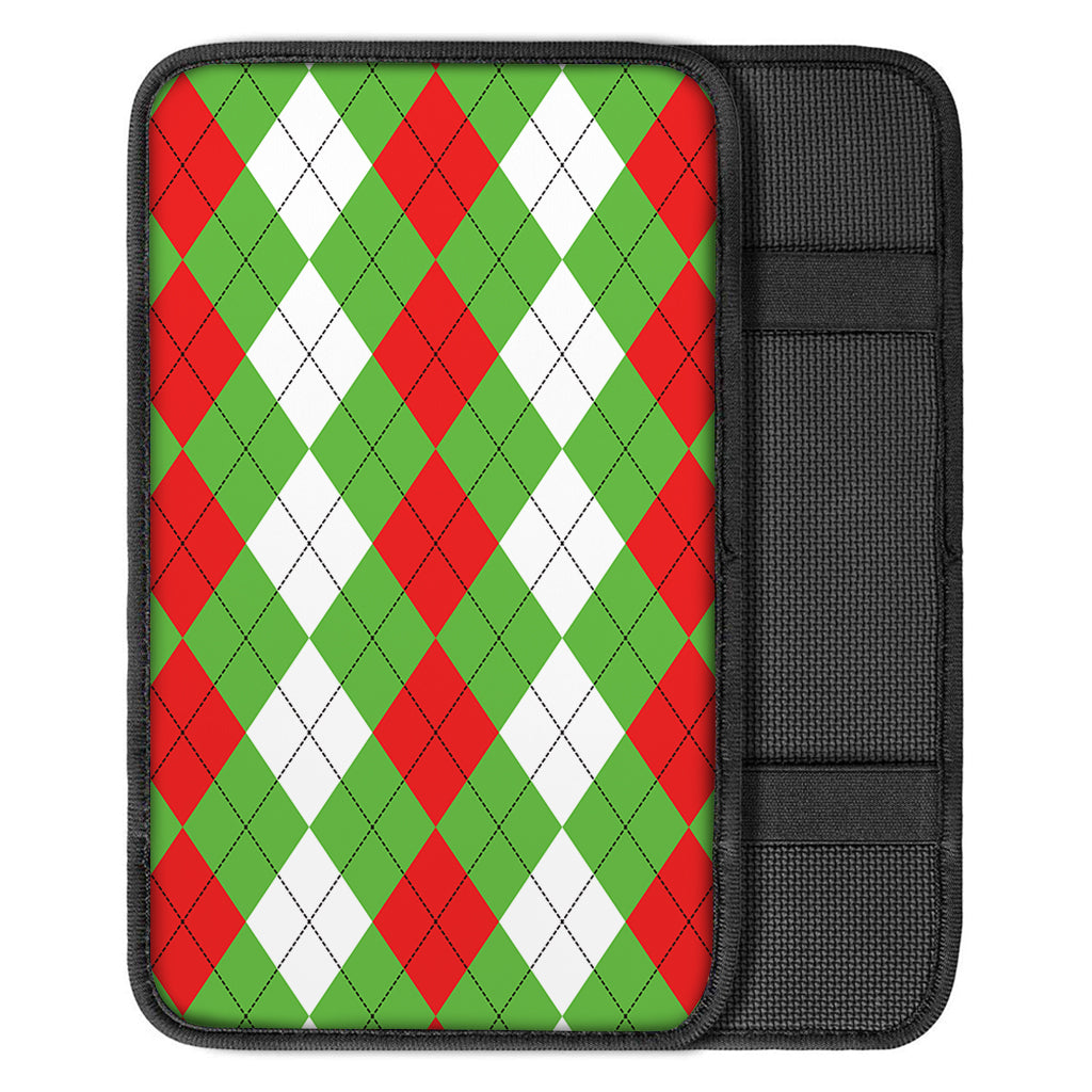 Red Green And White Argyle Pattern Print Car Center Console Cover