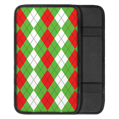 Red Green And White Argyle Pattern Print Car Center Console Cover