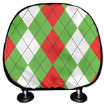 Red Green And White Argyle Pattern Print Car Headrest Covers