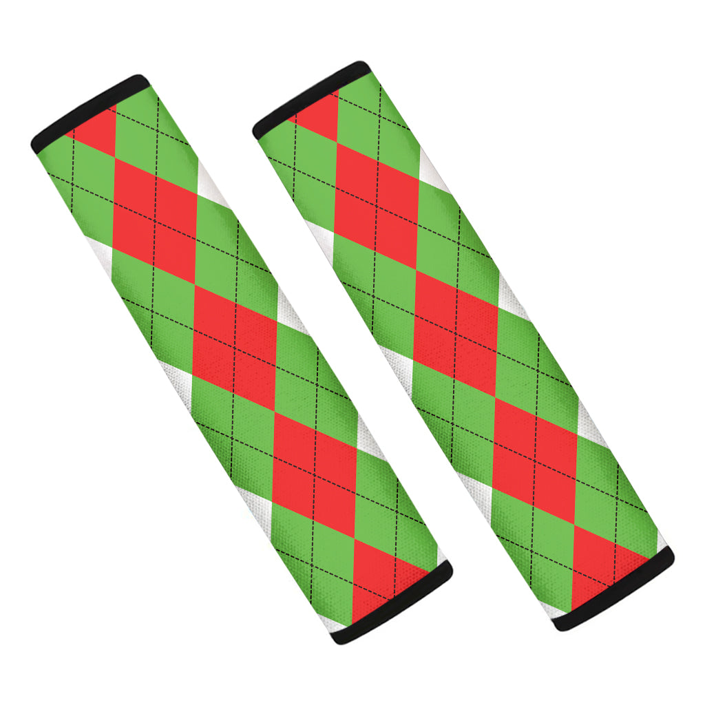 Red Green And White Argyle Pattern Print Car Seat Belt Covers