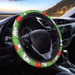 Red Green And White Argyle Pattern Print Car Steering Wheel Cover