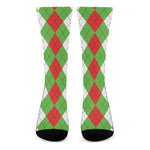 Red Green And White Argyle Pattern Print Crew Socks