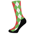 Red Green And White Argyle Pattern Print Crew Socks