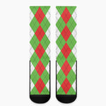 Red Green And White Argyle Pattern Print Crew Socks