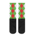 Red Green And White Argyle Pattern Print Crew Socks