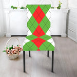 Red Green And White Argyle Pattern Print Dining Chair Slipcover