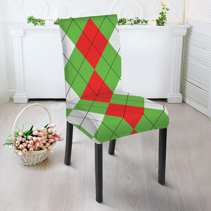 Red Green And White Argyle Pattern Print Dining Chair Slipcover