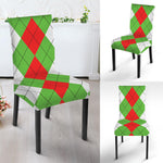 Red Green And White Argyle Pattern Print Dining Chair Slipcover