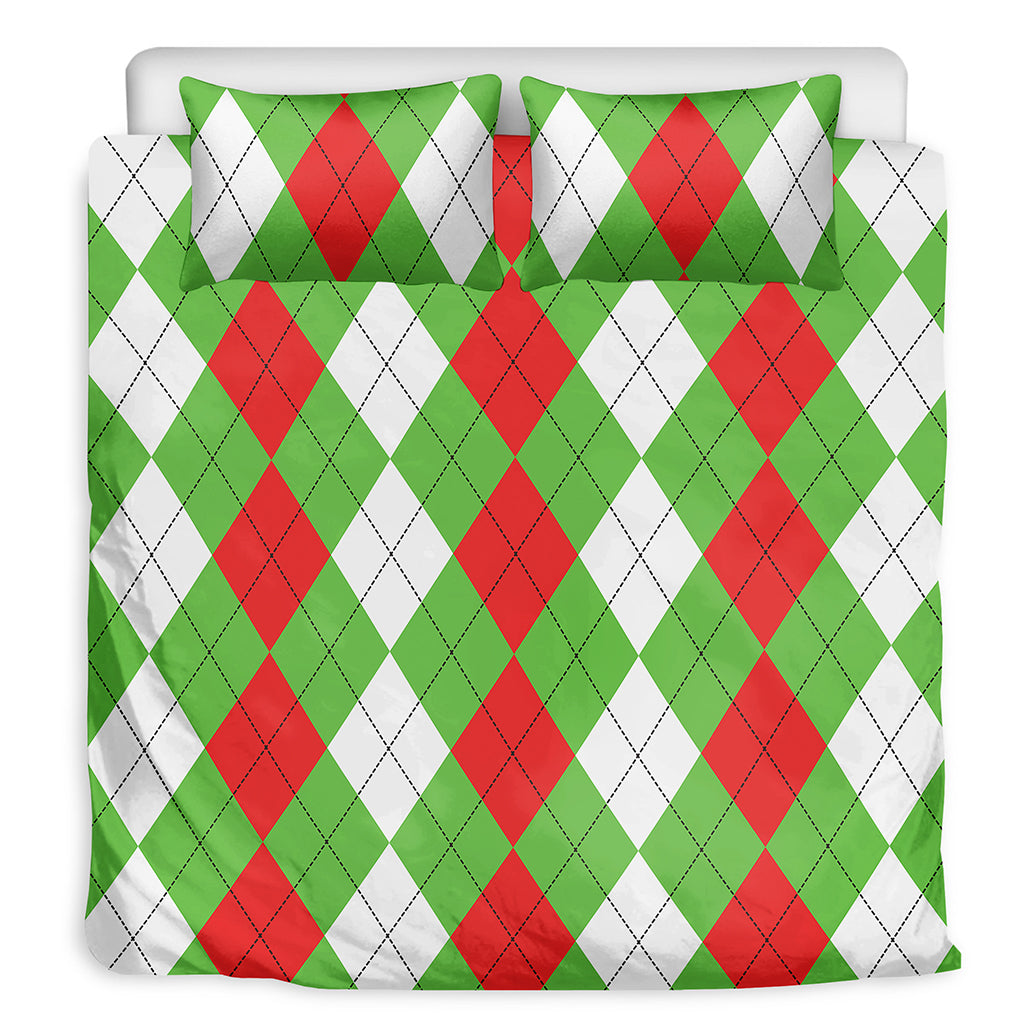 Red Green And White Argyle Pattern Print Duvet Cover Bedding Set