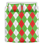 Red Green And White Argyle Pattern Print Duvet Cover Bedding Set