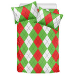 Red Green And White Argyle Pattern Print Duvet Cover Bedding Set