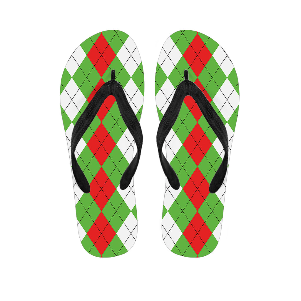 Red Green And White Argyle Pattern Print Flip Flops