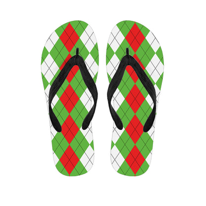 Red Green And White Argyle Pattern Print Flip Flops