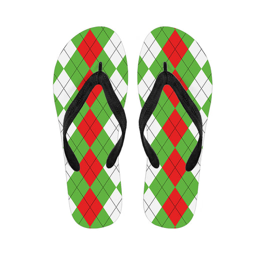 Red Green And White Argyle Pattern Print Flip Flops