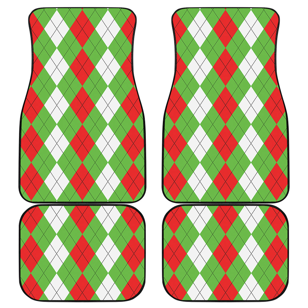 Red Green And White Argyle Pattern Print Front and Back Car Floor Mats