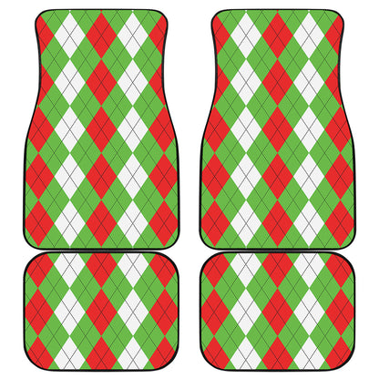 Red Green And White Argyle Pattern Print Front and Back Car Floor Mats