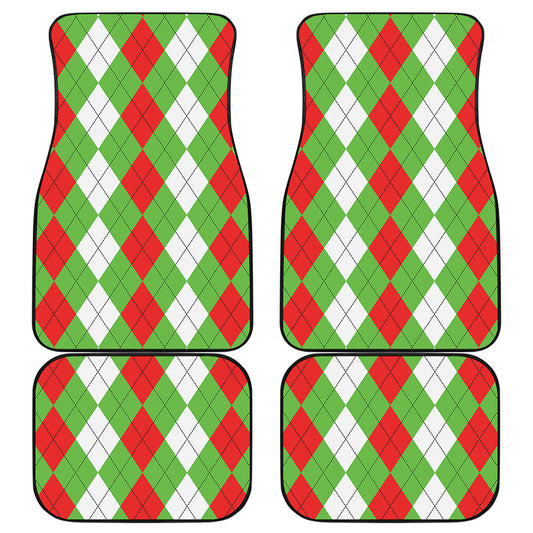 Red Green And White Argyle Pattern Print Front and Back Car Floor Mats