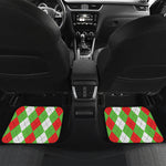 Red Green And White Argyle Pattern Print Front and Back Car Floor Mats