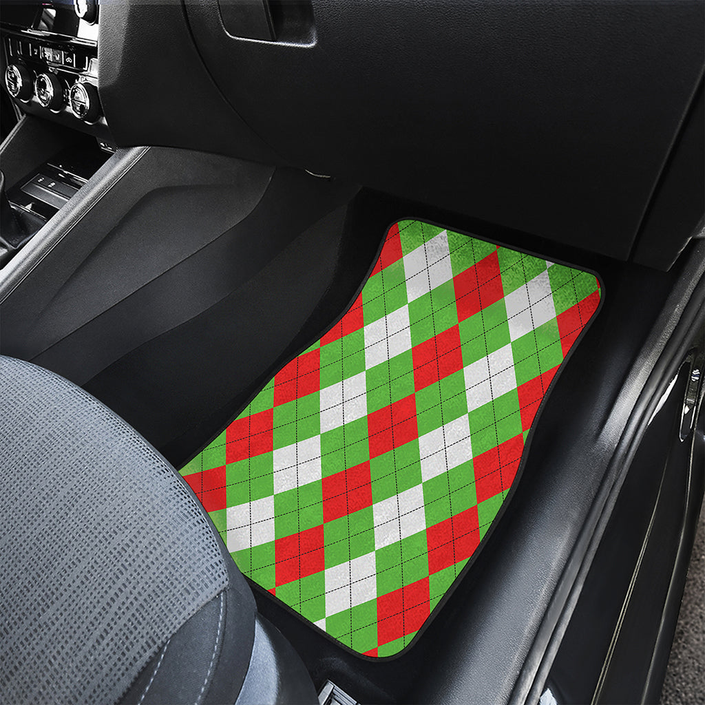 Red Green And White Argyle Pattern Print Front and Back Car Floor Mats