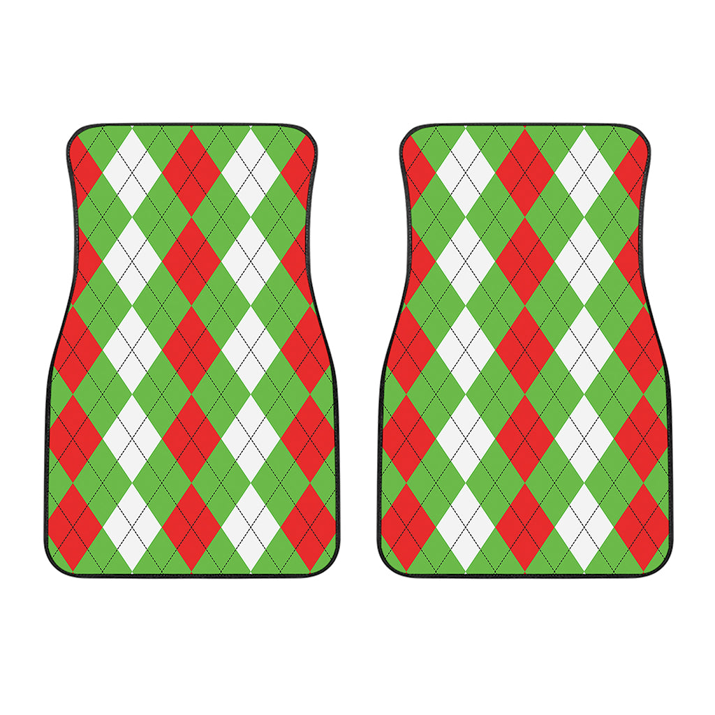 Red Green And White Argyle Pattern Print Front Car Floor Mats