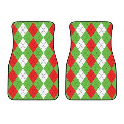 Red Green And White Argyle Pattern Print Front Car Floor Mats