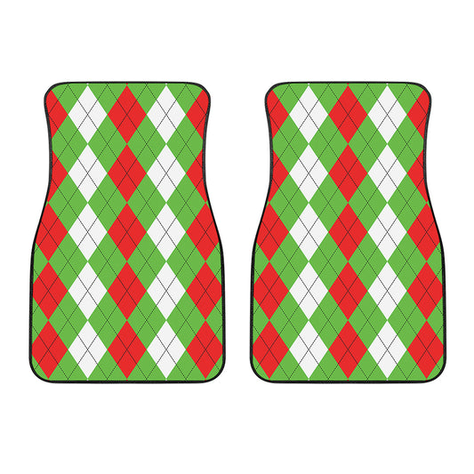 Red Green And White Argyle Pattern Print Front Car Floor Mats