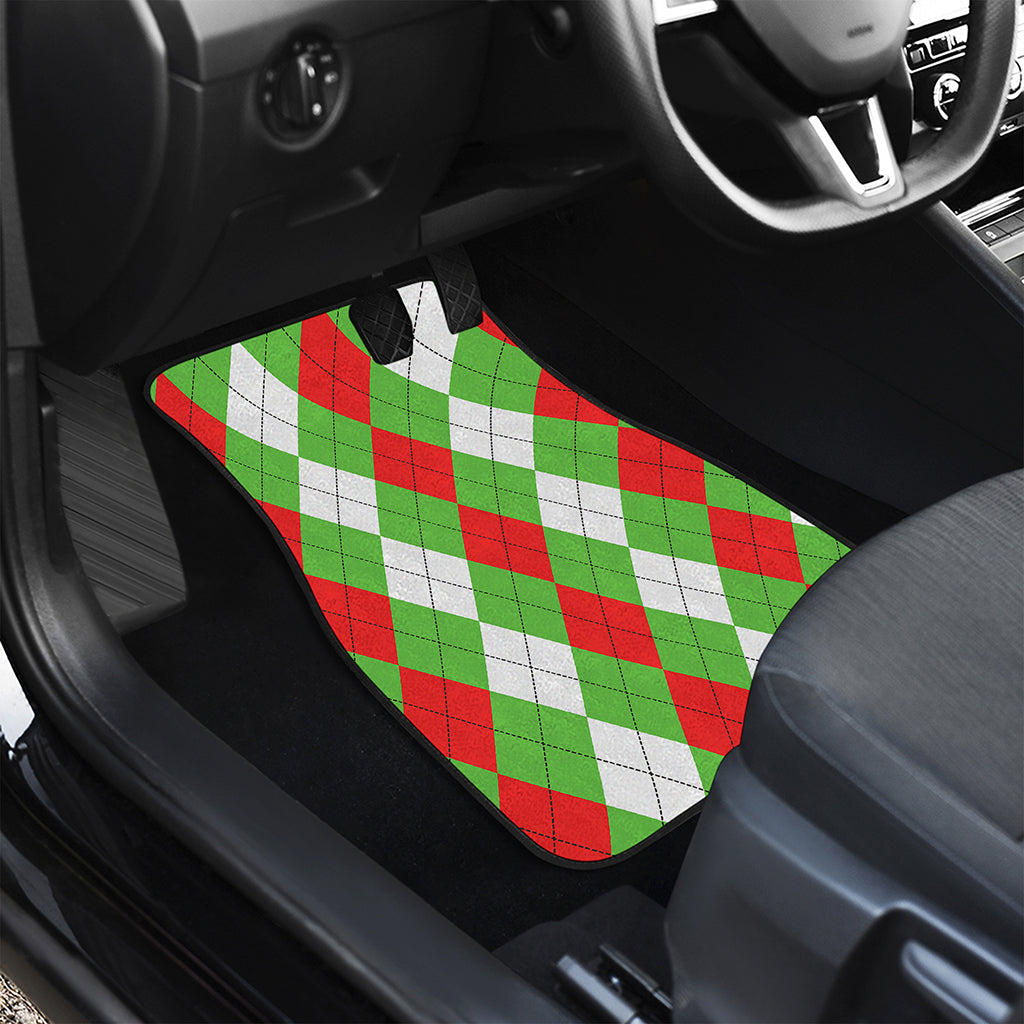 Red Green And White Argyle Pattern Print Front Car Floor Mats