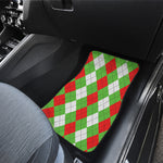 Red Green And White Argyle Pattern Print Front Car Floor Mats
