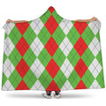 Red Green And White Argyle Pattern Print Hooded Blanket