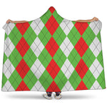 Red Green And White Argyle Pattern Print Hooded Blanket