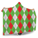 Red Green And White Argyle Pattern Print Hooded Blanket