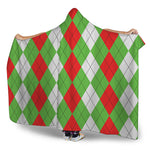 Red Green And White Argyle Pattern Print Hooded Blanket