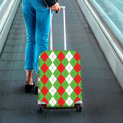 Red Green And White Argyle Pattern Print Luggage Cover