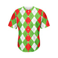Red Green And White Argyle Pattern Print Men's Baseball Jersey