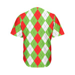 Red Green And White Argyle Pattern Print Men's Baseball Jersey