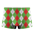 Red Green And White Argyle Pattern Print Men's Boxer Briefs