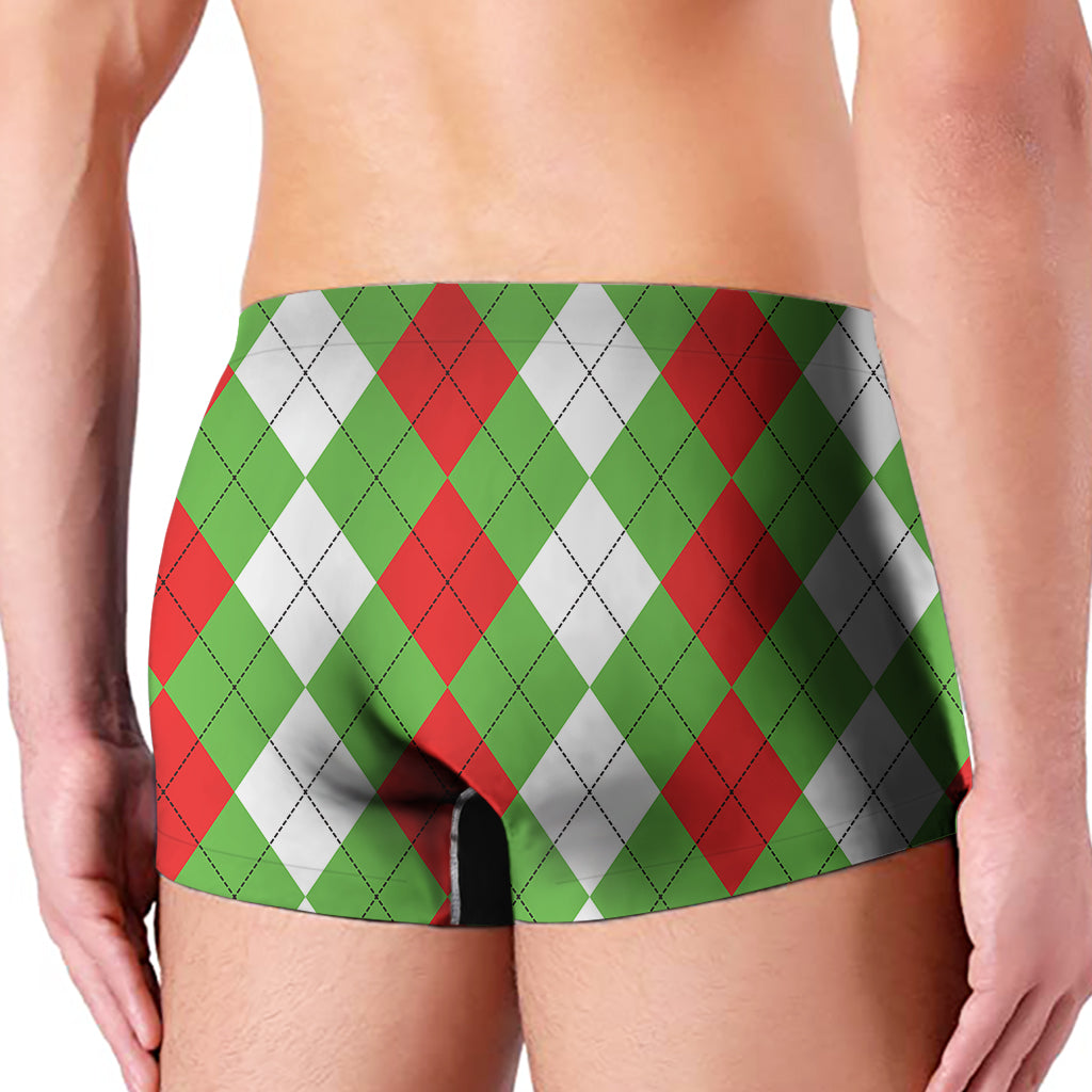 Red Green And White Argyle Pattern Print Men's Boxer Briefs