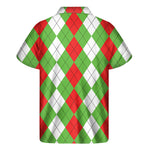 Red Green And White Argyle Pattern Print Men's Short Sleeve Shirt