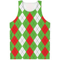 Red Green And White Argyle Pattern Print Men's Tank Top