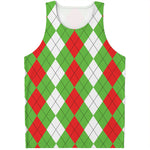 Red Green And White Argyle Pattern Print Men's Tank Top