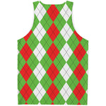 Red Green And White Argyle Pattern Print Men's Tank Top