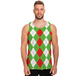 Red Green And White Argyle Pattern Print Men's Tank Top